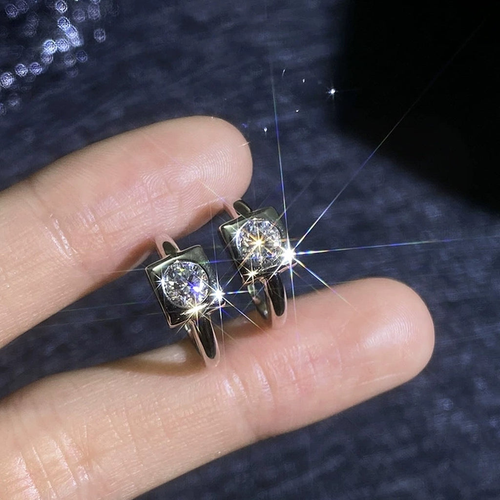 Square Halo Moissanite Hoop Earrings in White Gold-Plated S925 Sterling Silver close-up product detail view