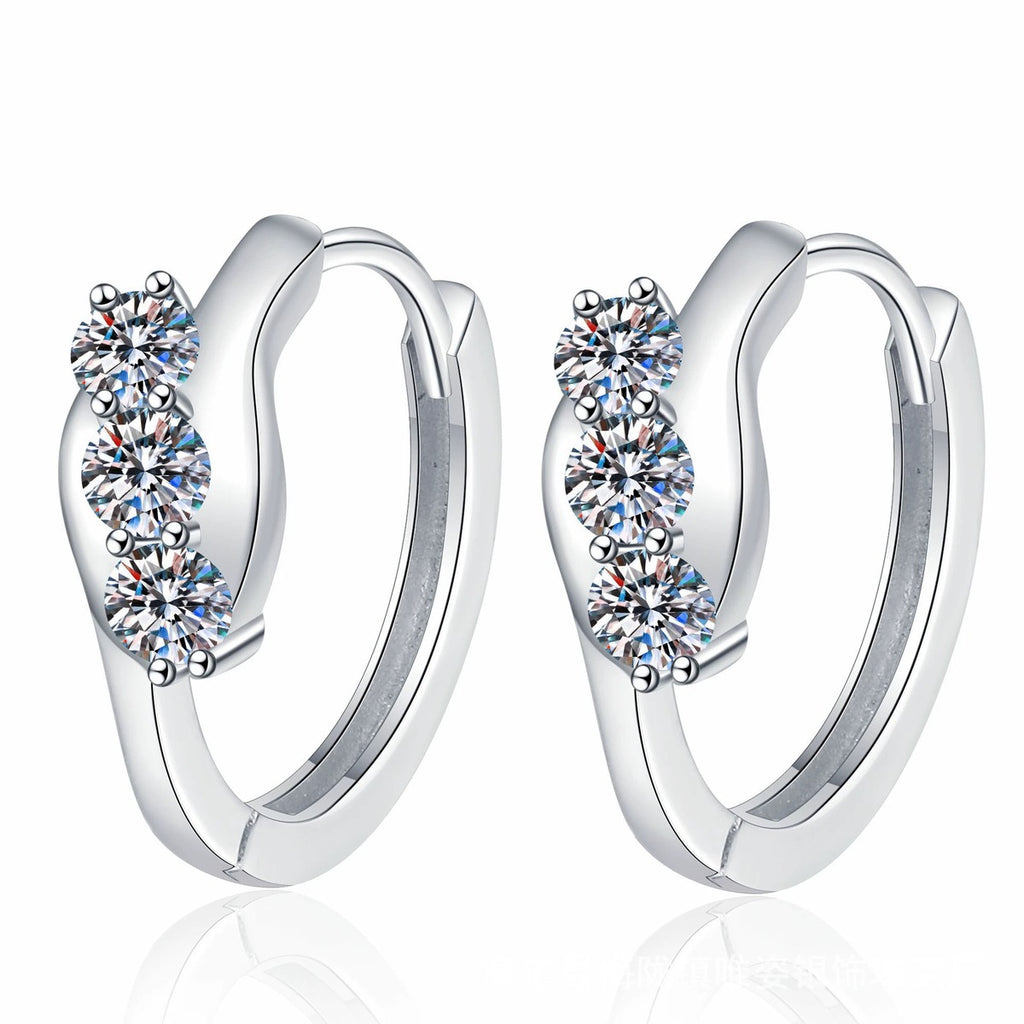 Pave Moissanite Hoop Earrings in White Gold-Plated S925 Sterling Silver on clean white background showing a rounded hoop with a pave moissanite front panel