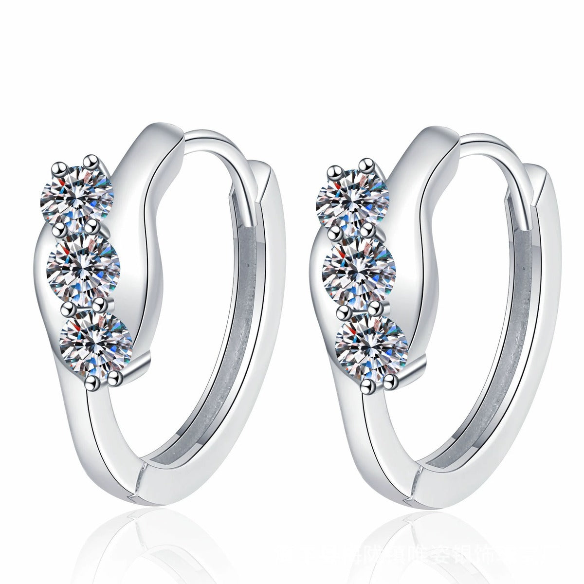 Pave Moissanite Hoop Earrings in White Gold-Plated S925 Sterling Silver on clean white background showing a rounded hoop with a pave moissanite front panel