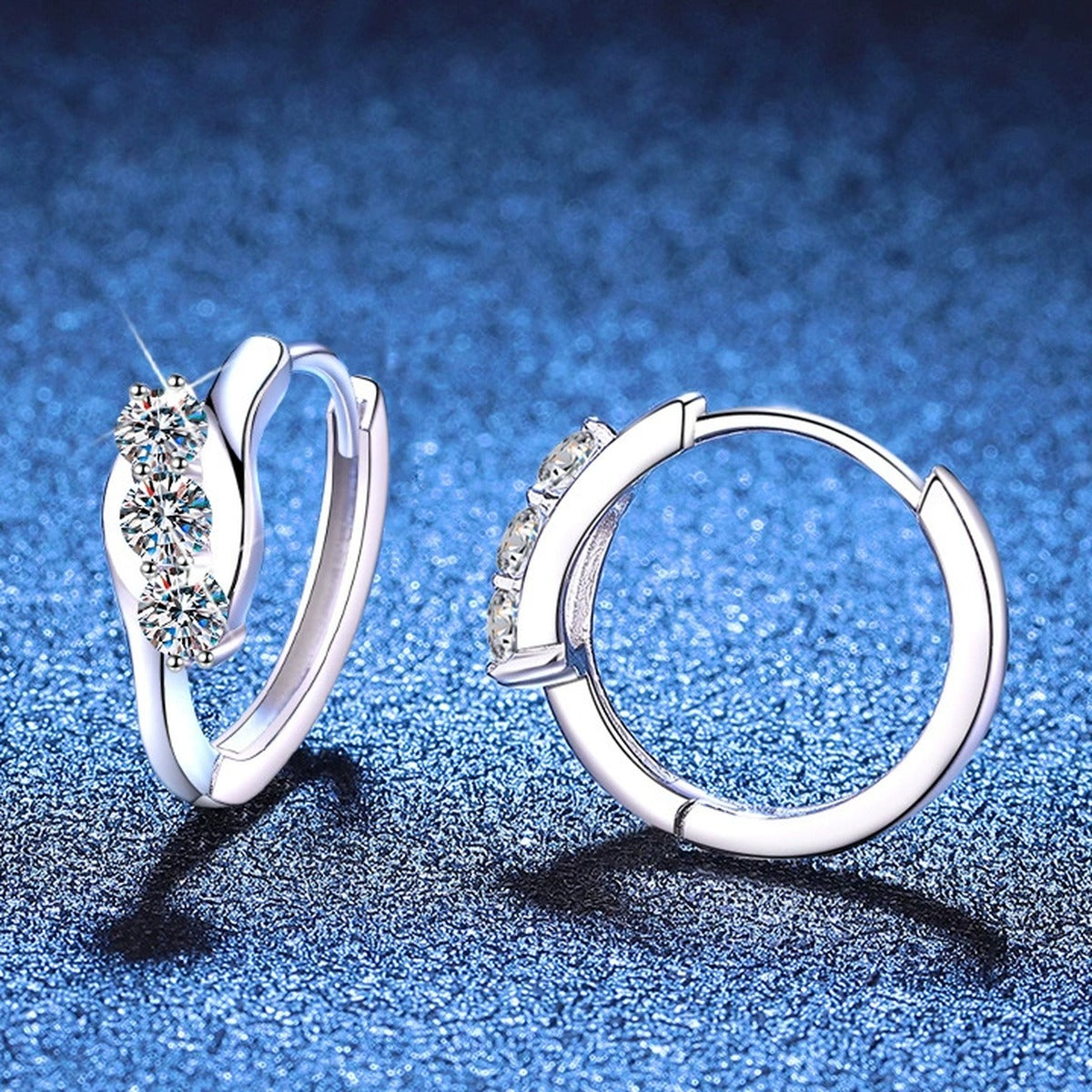 Pave Moissanite Hoop Earrings in White Gold-Plated S925 Sterling Silver blue scene product view