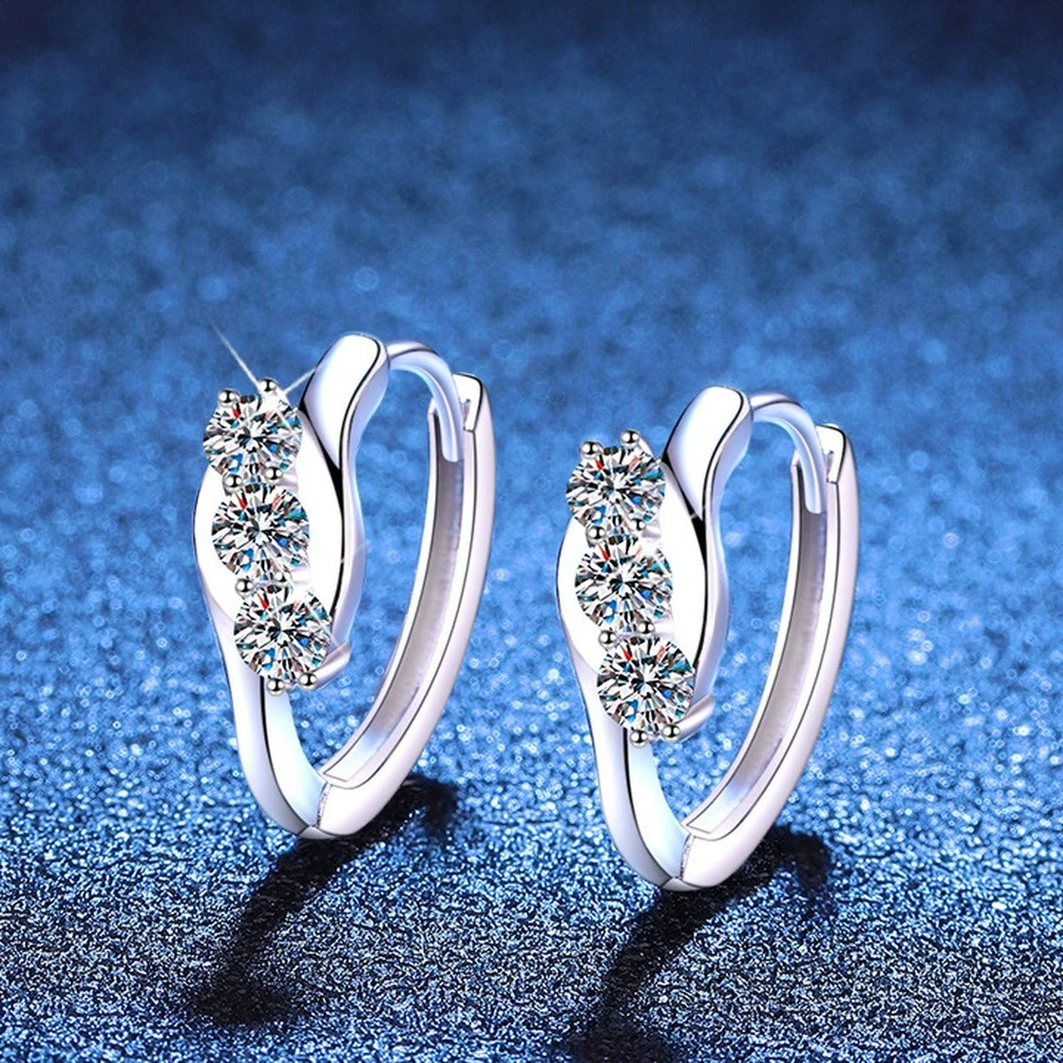 Pave Moissanite Hoop Earrings in White Gold-Plated S925 Sterling Silver blue scene angled view