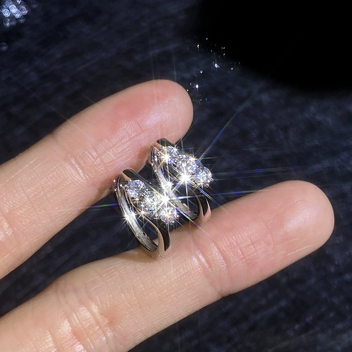 Pave Moissanite Hoop Earrings in White Gold-Plated S925 Sterling Silver close-up product detail view