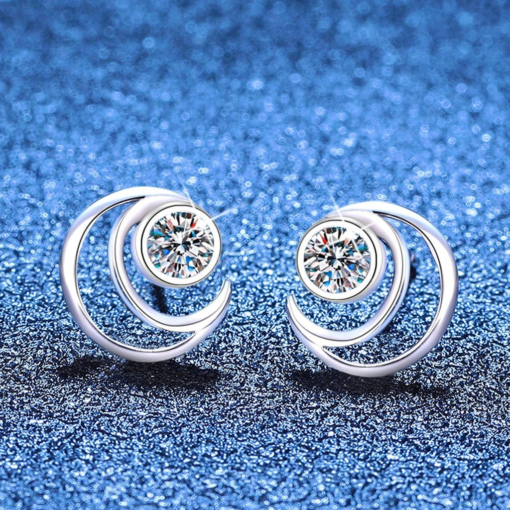 Moon Moissanite Stud Earrings in White Gold-Plated S925 Sterling Silver blue scene product view