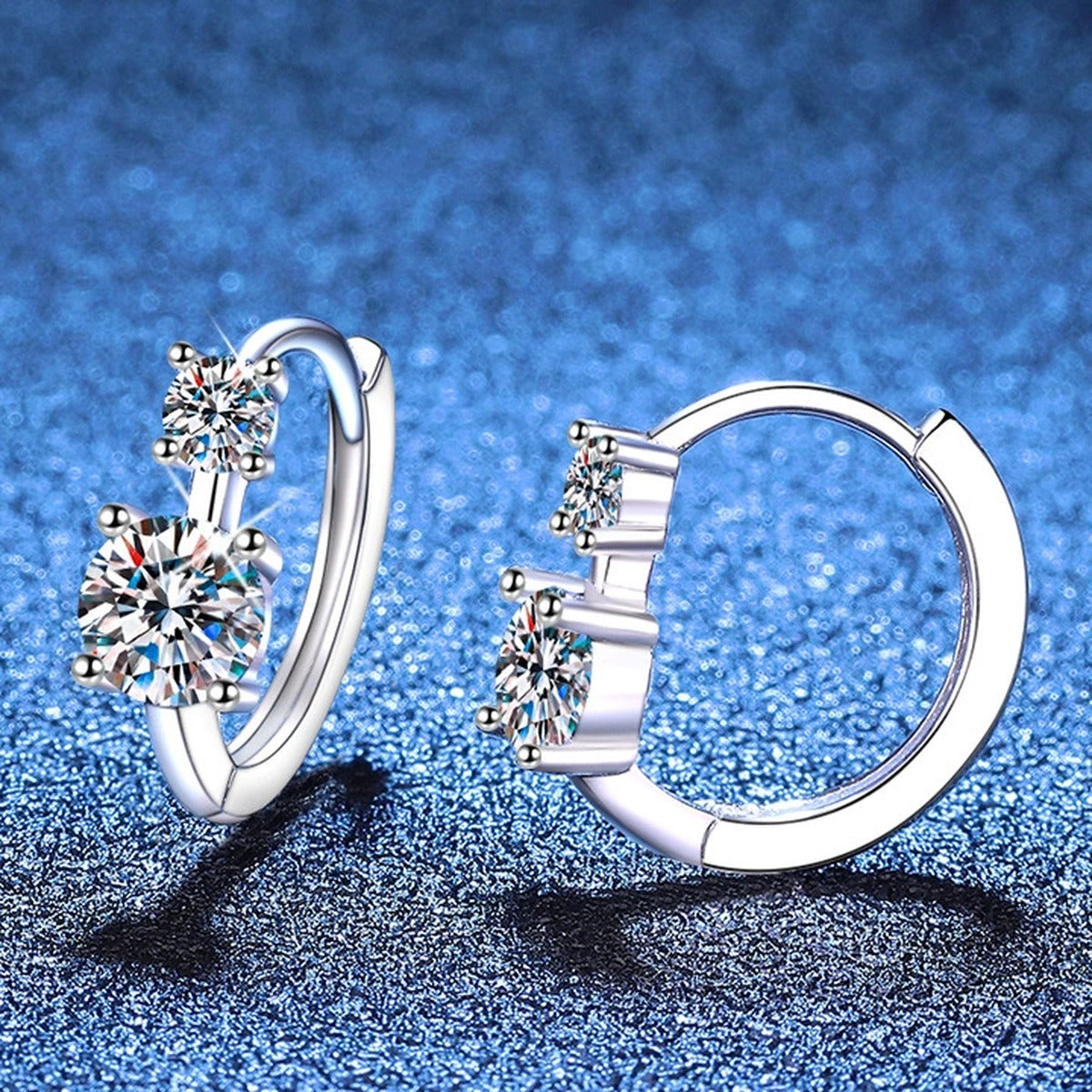 Two-Stone Moissanite Hoop Earrings in White Gold-Plated S925 Sterling Silver blue scene product view