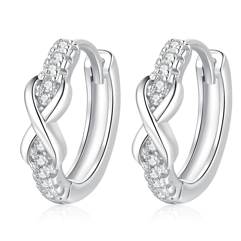 Twisted Pave Moissanite Hoop Earrings in White Gold-Plated S925 Sterling Silver on clean white background showing a small twisted hoop with pave moissanite texture