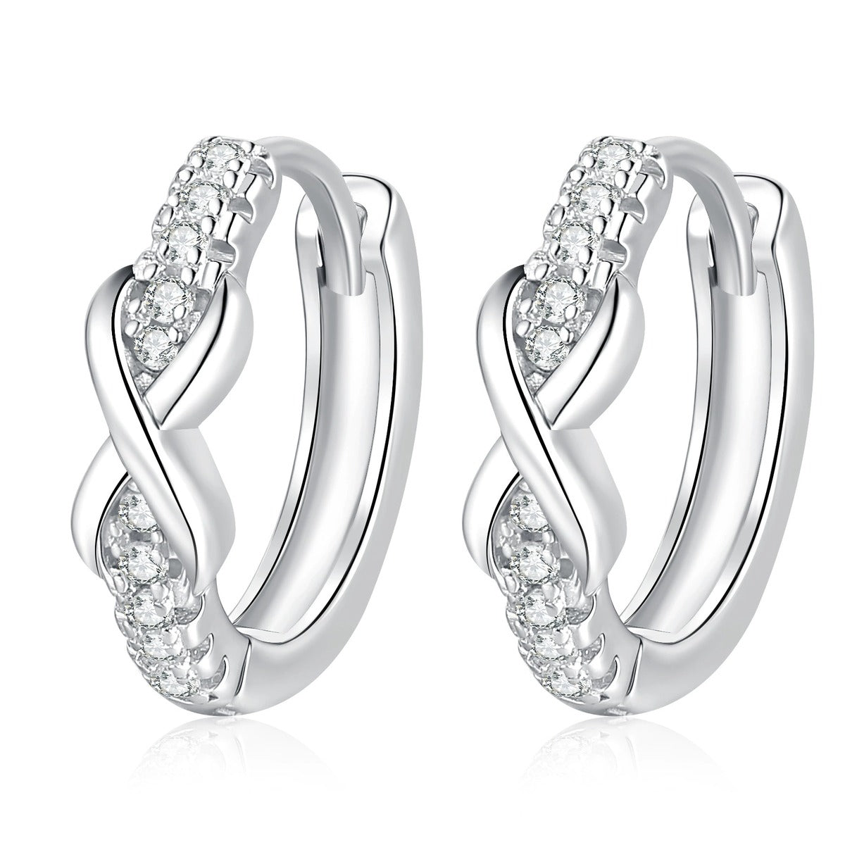 Twisted Pave Moissanite Hoop Earrings in White Gold-Plated S925 Sterling Silver on clean white background showing a small twisted hoop with pave moissanite texture