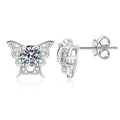 Bow Moissanite Stud Earrings with CZ in White Gold-Plated S925 Sterling Silver on clean white background showing a bow-shaped stud with a round moissanite center