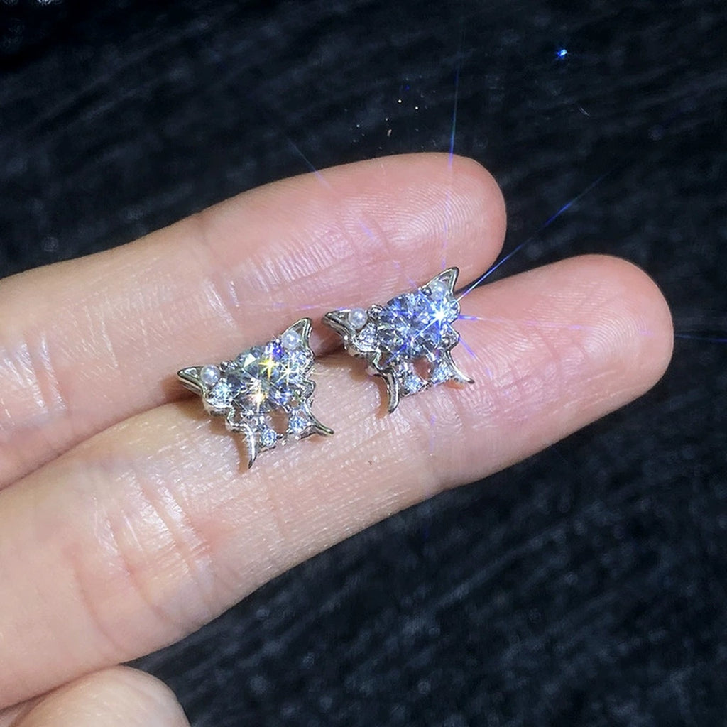 Bow Moissanite Stud Earrings with CZ in White Gold-Plated S925 Sterling Silver close-up product detail view