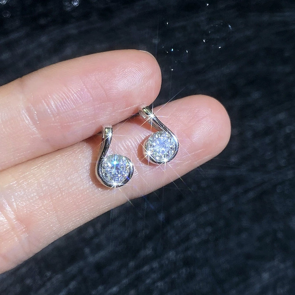 Curved Teardrop Moissanite Stud Earrings in White Gold-Plated S925 Sterling Silver close-up product detail view