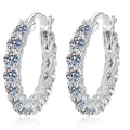Large Pave Moissanite Hoop Earrings in White Gold-Plated S925 Sterling Silver on clean white background showing a larger hoop with layered pave moissanite sparkle