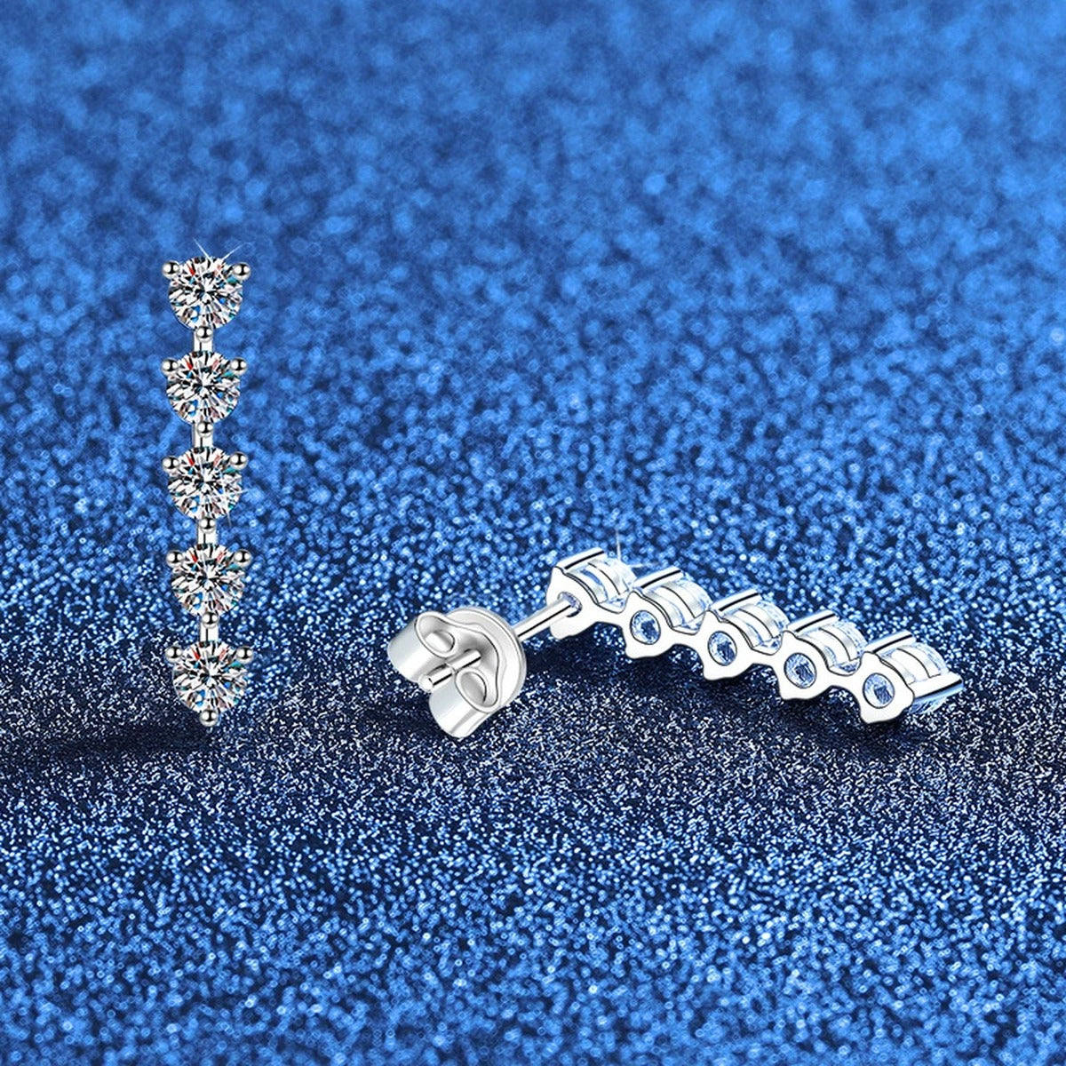 Five-Stone Moissanite Drop Earrings in White Gold-Plated S925 Sterling Silver blue scene product view