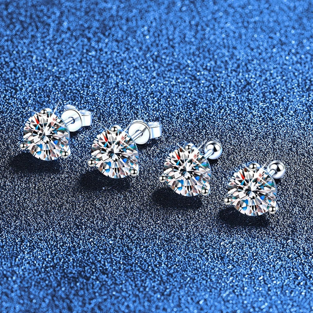 Round Moissanite Stud Earrings in White Gold-Plated S925 Sterling Silver blue scene angled view