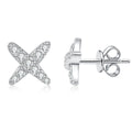 Cross Moissanite Stud Earrings in White Gold-Plated S925 Sterling Silver on clean white background showing a small cross-shaped stud with pave moissanite sparkle