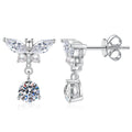 Bow Drop Moissanite Earrings with CZ in White Gold-Plated S925 Sterling Silver on clean white background showing a bow-shaped upper stud with a round moissanite drop