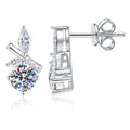 Leaf Accent Moissanite Stud Earrings with CZ in White Gold-Plated S925 Sterling Silver on clean white background showing a leafy accent stud with a round moissanite center