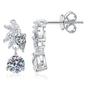 Leaf Drop Moissanite Earrings with CZ in White Gold-Plated S925 Sterling Silver on clean white background showing a leafy cluster drop design with round moissanite stones