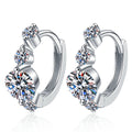 Graduated Moissanite Hoop Earrings in White Gold-Plated S925 Sterling Silver with CZ on clean white background showing a graduated three-stone hoop silhouette