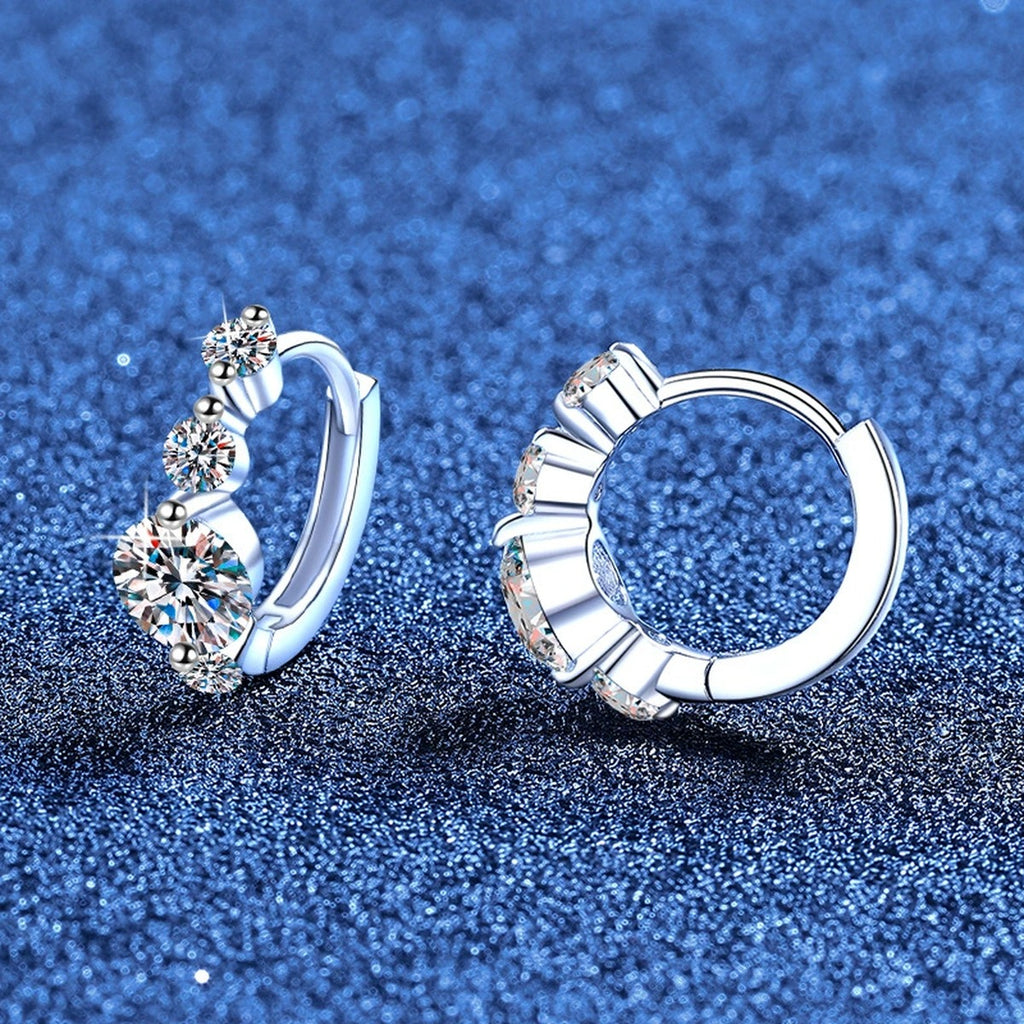 Graduated Moissanite Hoop Earrings in White Gold-Plated S925 Sterling Silver with CZ blue scene product view