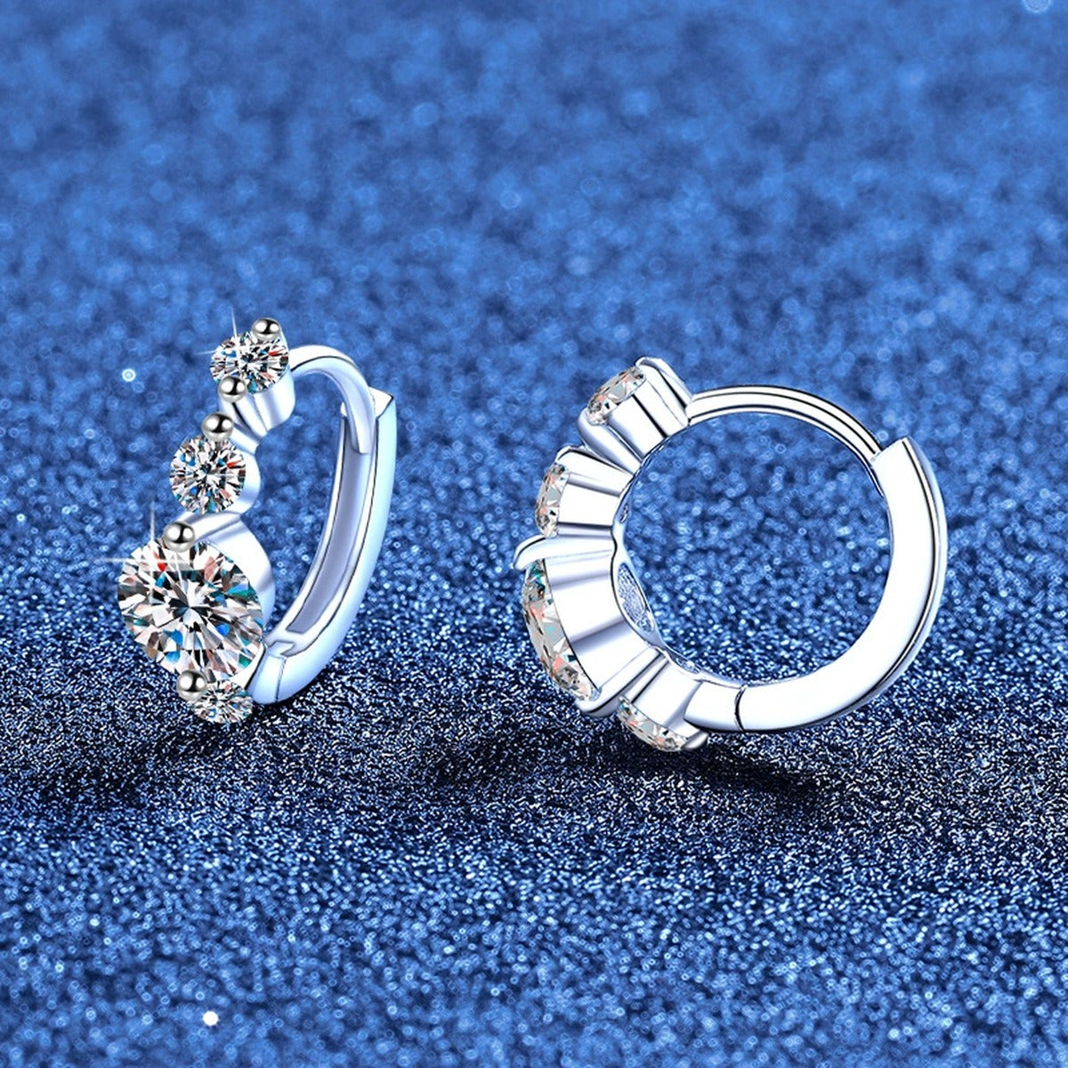 Graduated Moissanite Hoop Earrings in White Gold-Plated S925 Sterling Silver with CZ blue scene product view