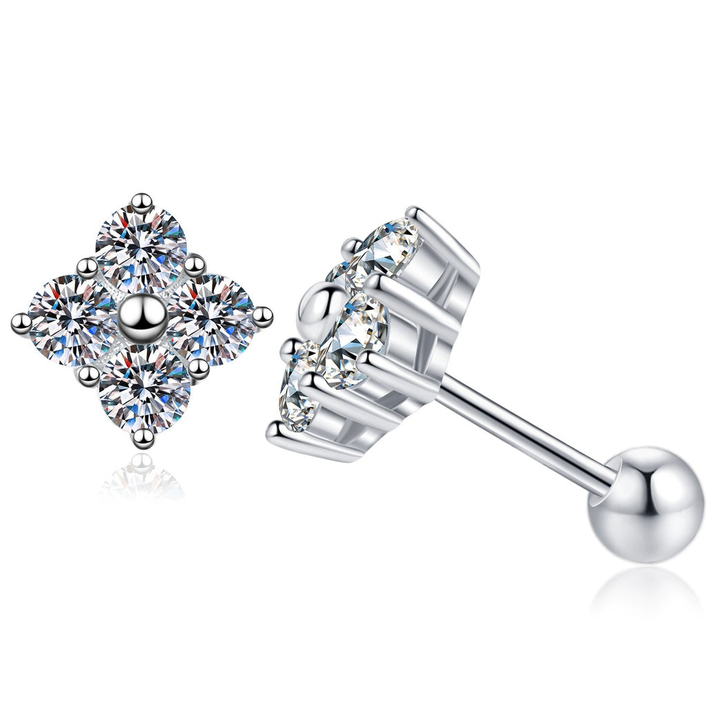 Cushion Moissanite Stud Earrings in Gold-Plated S925 Sterling Silver on clean white background showing a cushion-like moissanite stud offered in white and yellow gold finishes