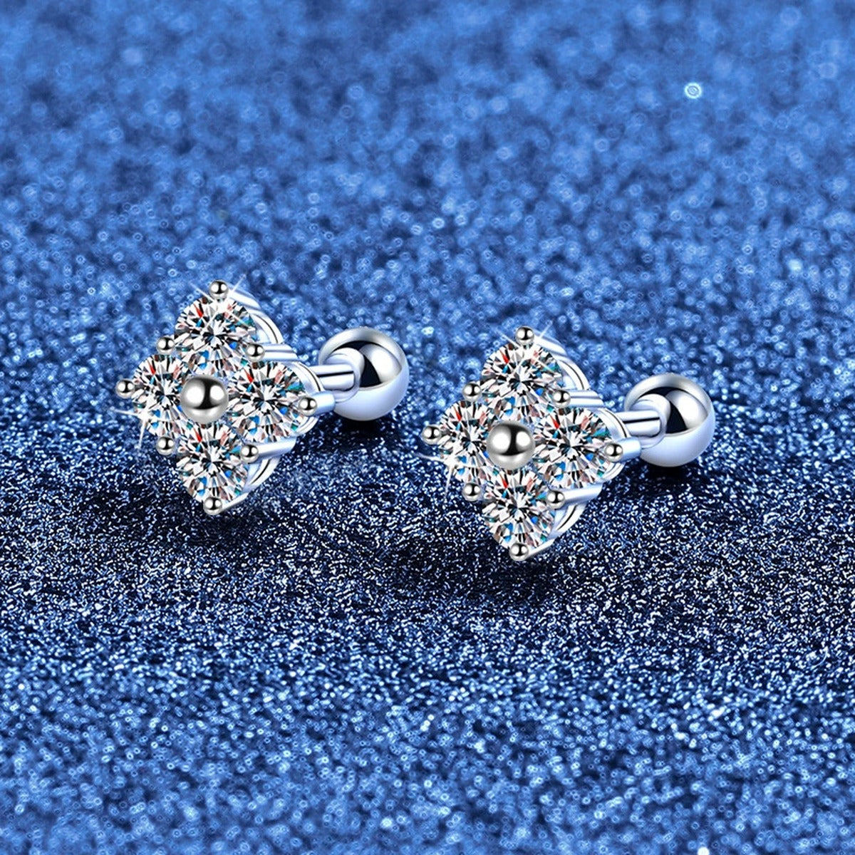 Cushion Moissanite Stud Earrings in Gold-Plated S925 Sterling Silver blue scene product view