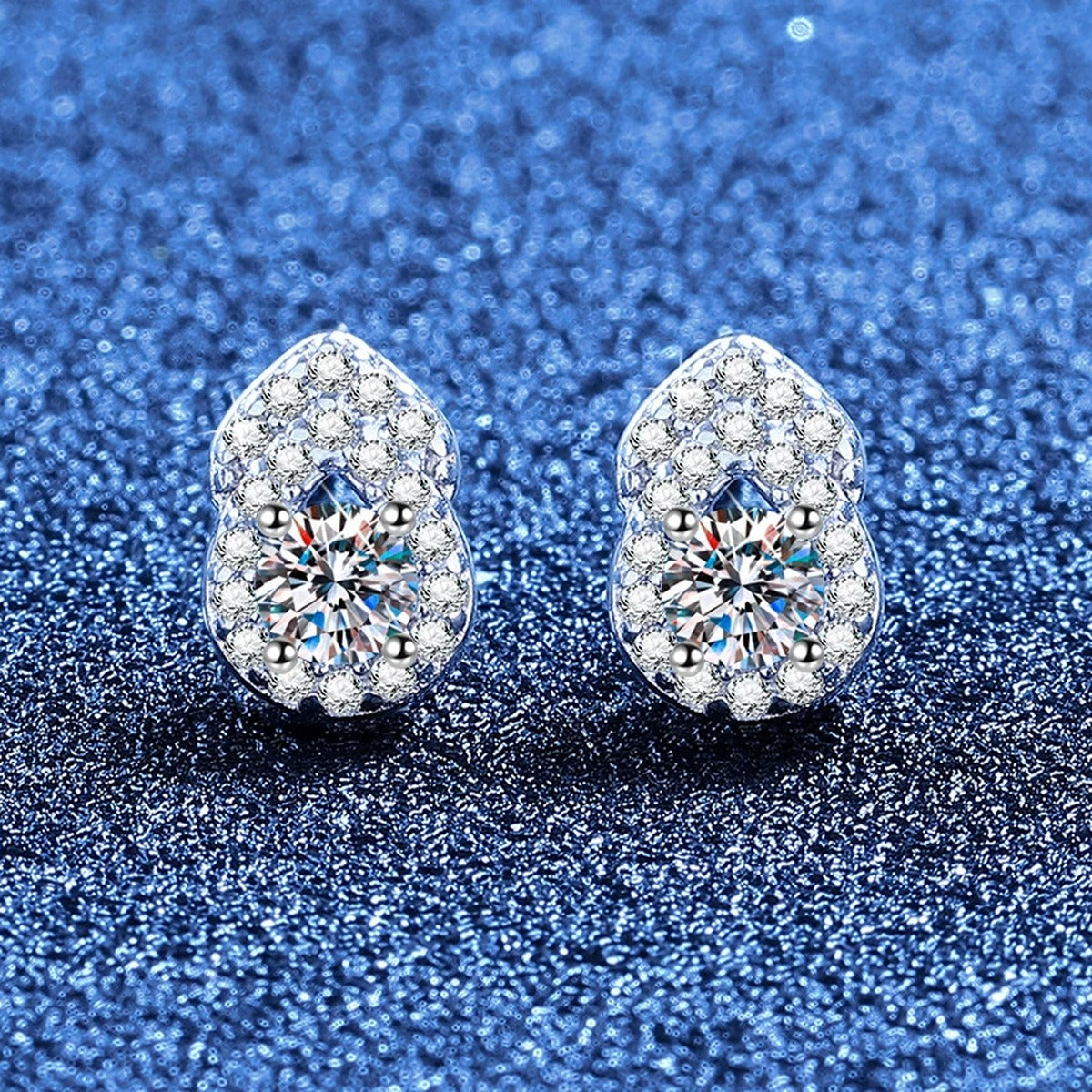 Pear Moissanite Stud Earrings with CZ in White Gold-Plated S925 Sterling Silver blue scene product view