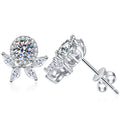 Floral Moissanite Stud Earrings with CZ in White Gold-Plated S925 Sterling Silver on clean white background showing a floral stud with a round moissanite center and CZ petals
