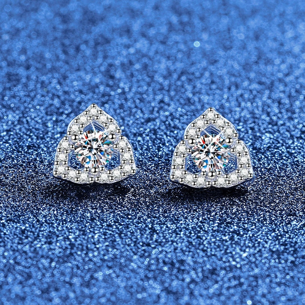 Pear Halo Moissanite Stud Earrings with CZ in White Gold-Plated S925 Sterling Silver blue scene angled view