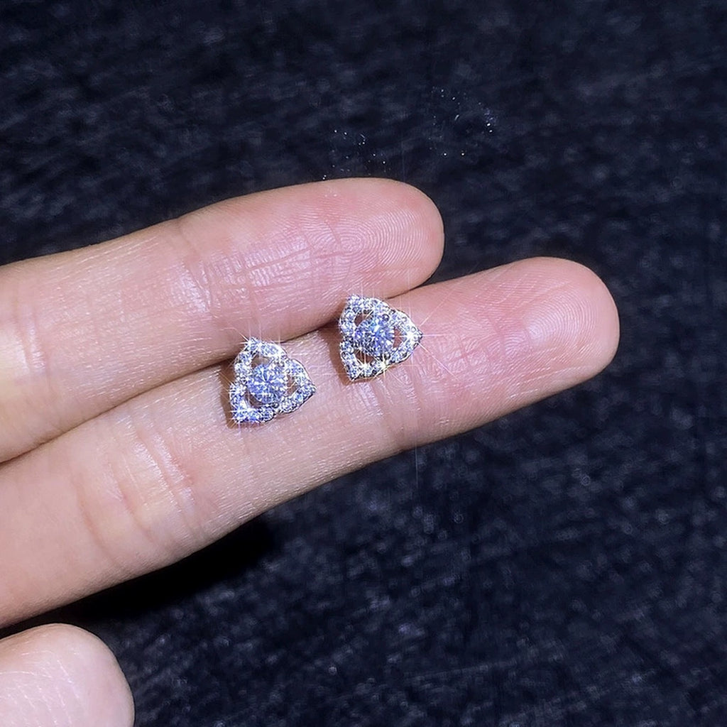 Pear Halo Moissanite Stud Earrings with CZ in White Gold-Plated S925 Sterling Silver dark background product display view