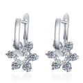 Floral Moissanite Hoop Drop Earrings with CZ in White Gold-Plated S925 Sterling Silver on clean white background showing a floral hoop drop silhouette with layered moissanite sparkle