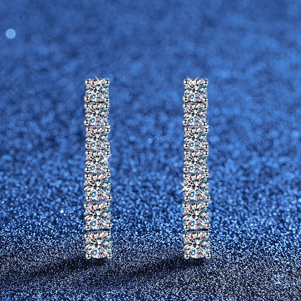 Bar Moissanite Drop Earrings in White Gold-Plated S925 Sterling Silver blue scene product view