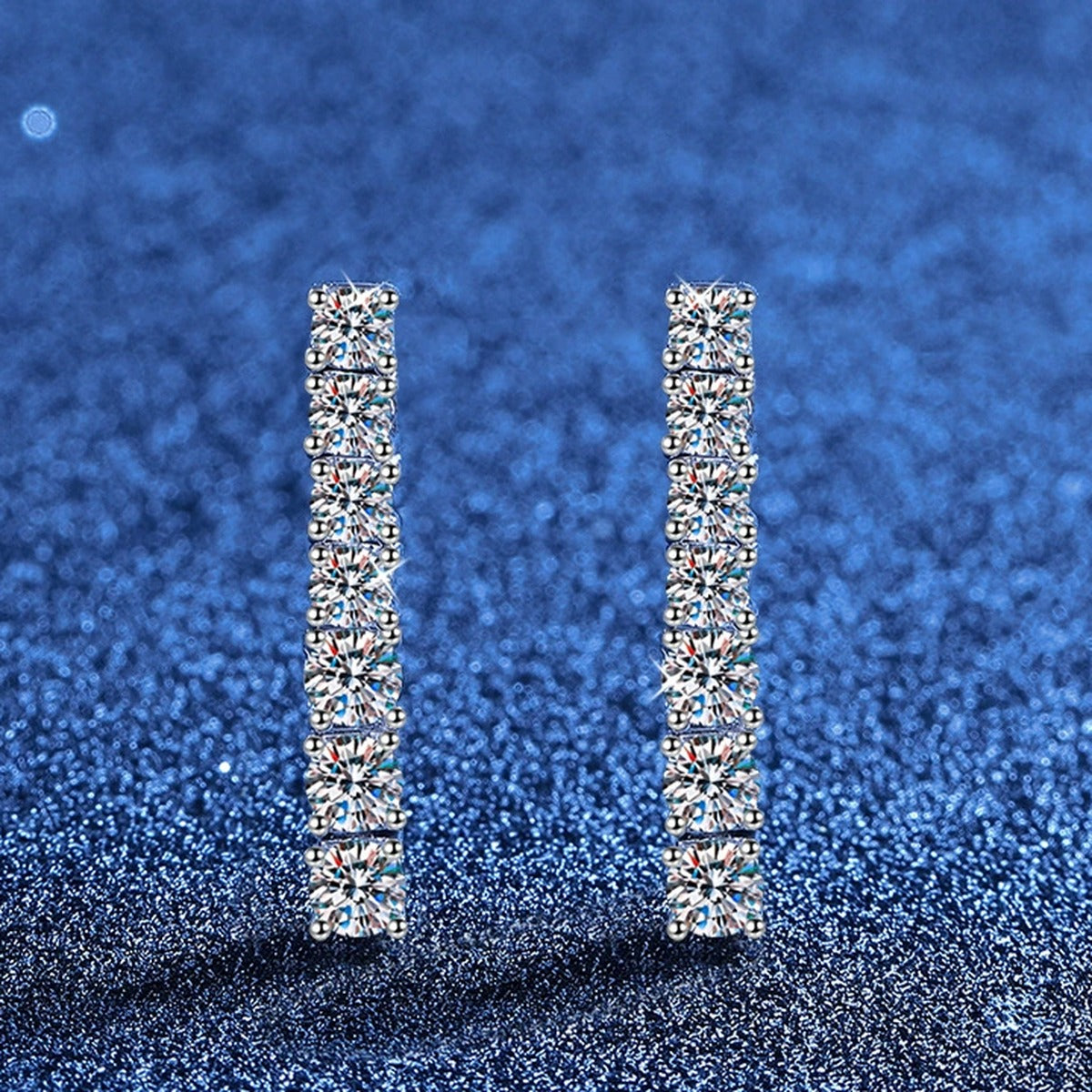 Bar Moissanite Drop Earrings in White Gold-Plated S925 Sterling Silver blue scene product view