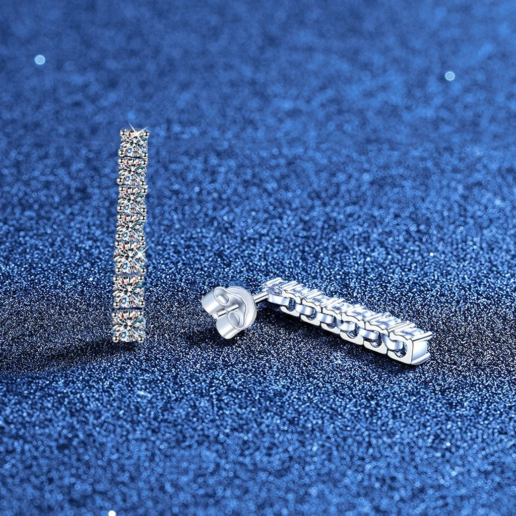 Bar Moissanite Drop Earrings in White Gold-Plated S925 Sterling Silver blue scene angled view