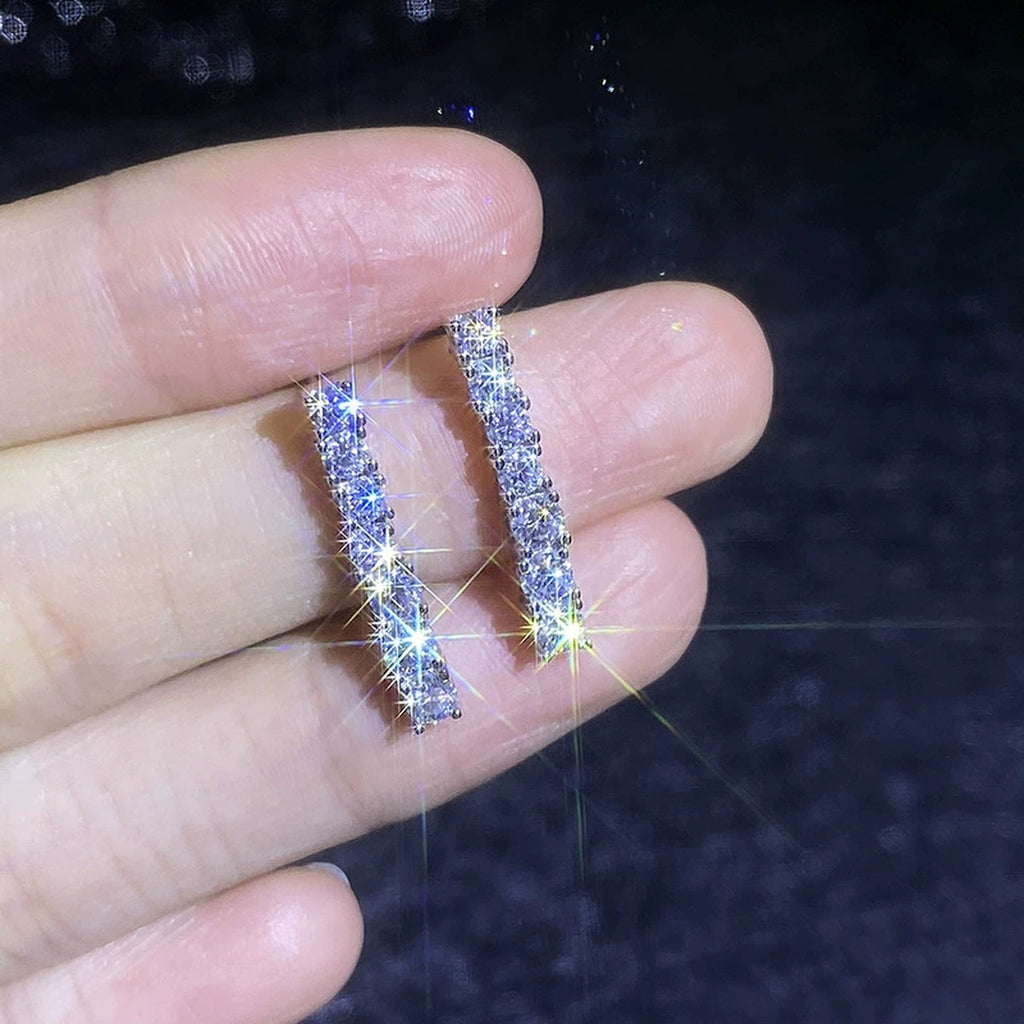 Bar Moissanite Drop Earrings in White Gold-Plated S925 Sterling Silver dark background product display view