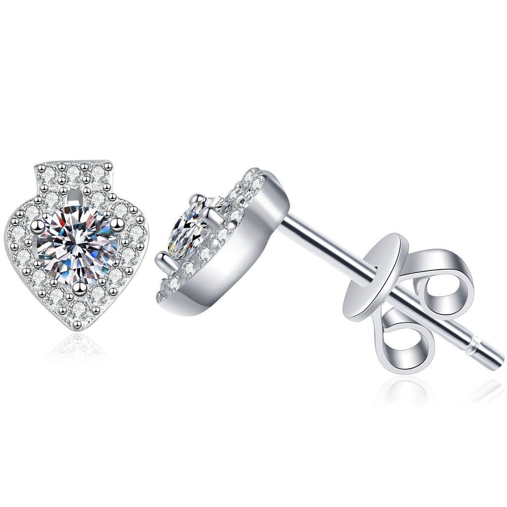 Teardrop Halo Moissanite Stud Earrings in White Gold-Plated S925 Sterling Silver with CZ on clean white background showing a teardrop halo stud silhouette