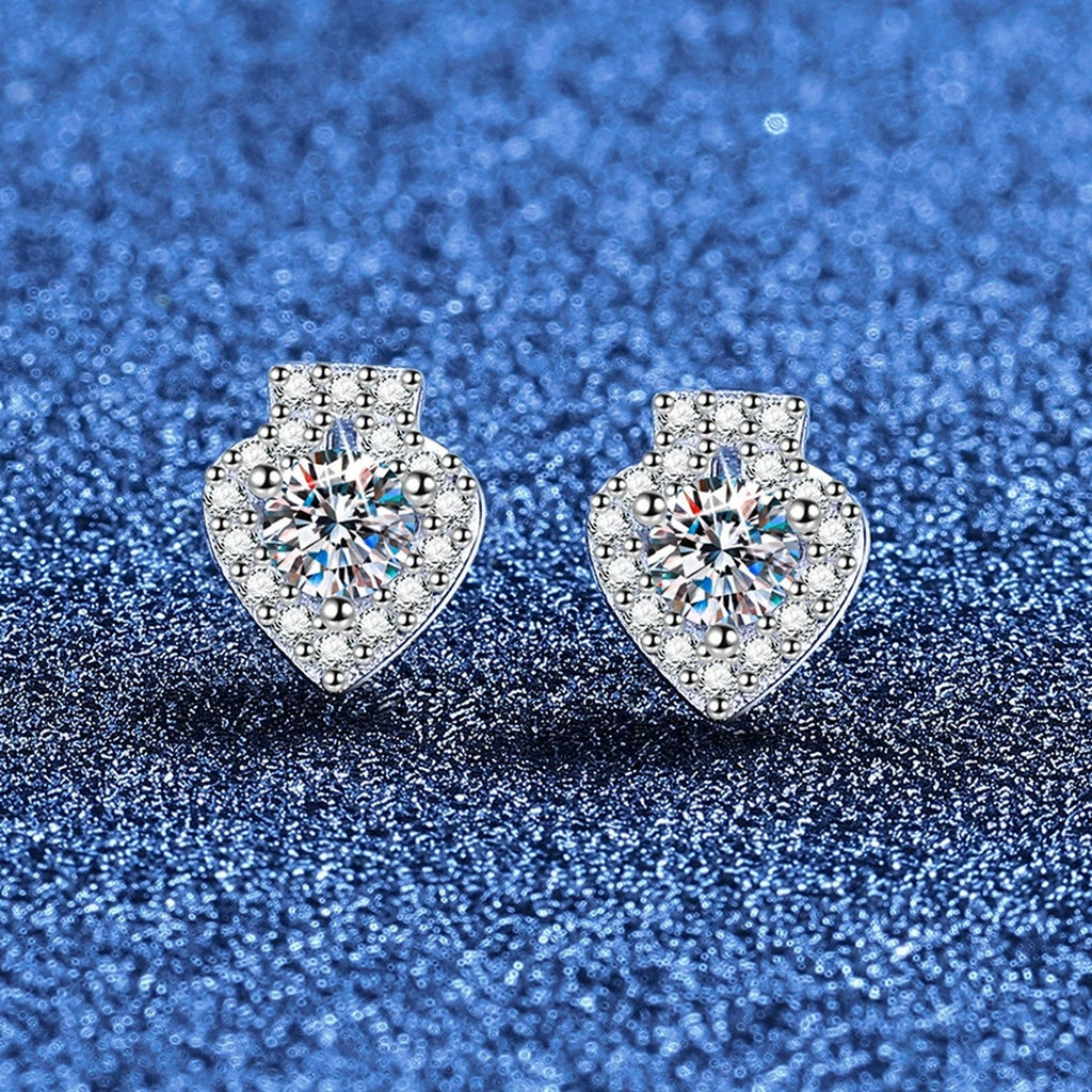 Teardrop Halo Moissanite Stud Earrings in White Gold-Plated S925 Sterling Silver with CZ blue scene angled view