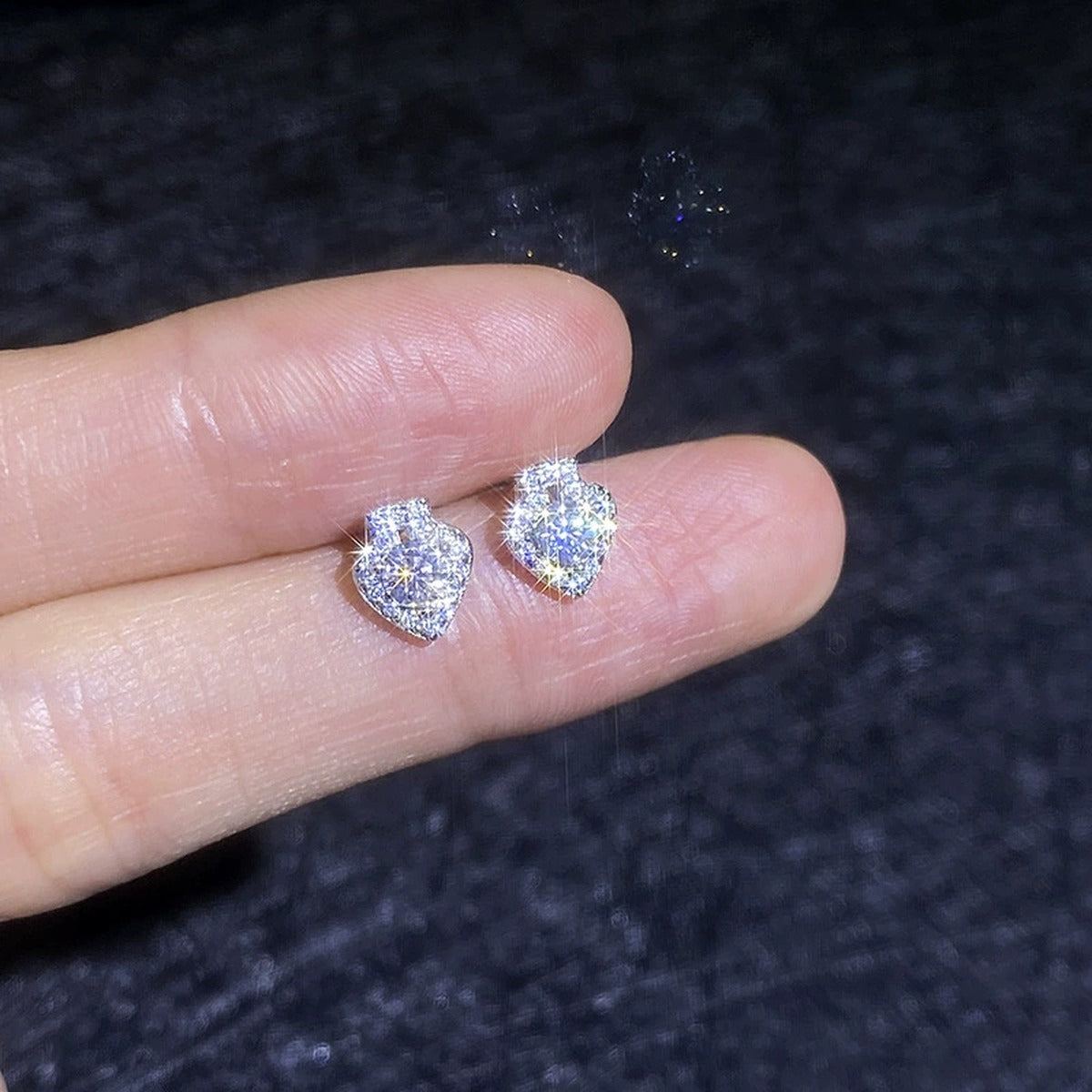 Teardrop Halo Moissanite Stud Earrings in White Gold-Plated S925 Sterling Silver with CZ close-up product detail view