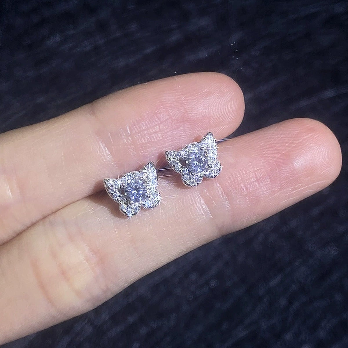 Butterfly Halo Moissanite Stud Earrings in White Gold-Plated S925 Sterling Silver with CZ close-up product detail view