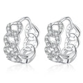 Openwork Pave Moissanite Hoop Earrings in White Gold-Plated S925 Sterling Silver on clean white background showing an openwork hoop with crossing lines of pave moissanite