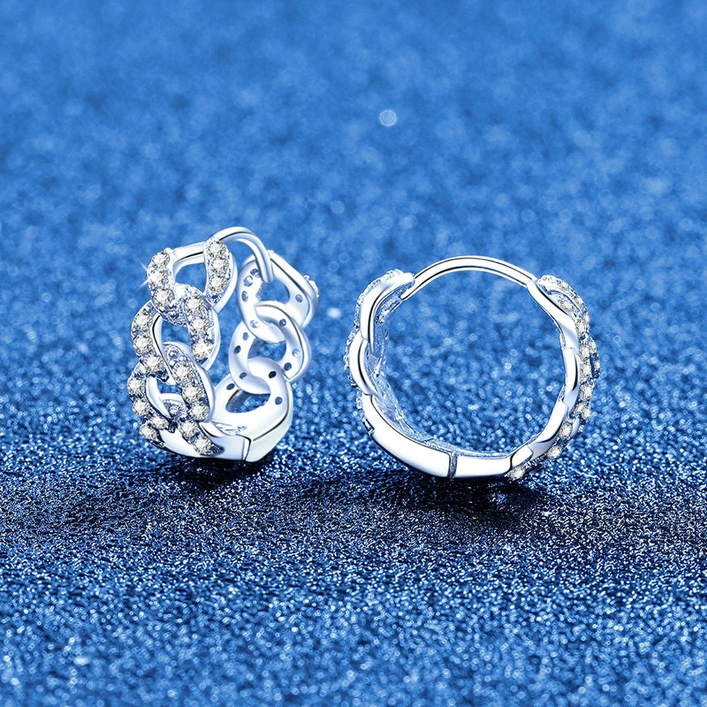 Openwork Pave Moissanite Hoop Earrings in White Gold-Plated S925 Sterling Silver blue scene product view