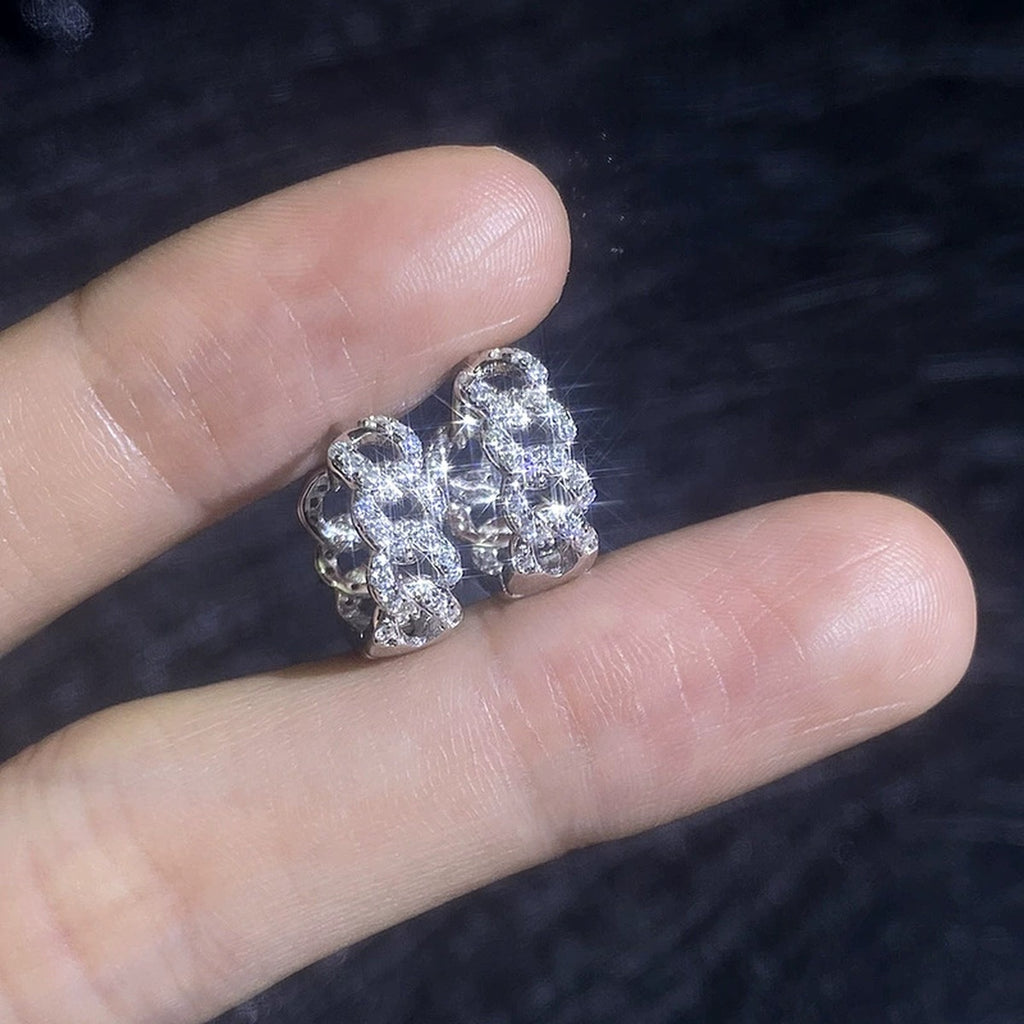 Openwork Pave Moissanite Hoop Earrings in White Gold-Plated S925 Sterling Silver close-up product detail view