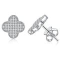 Clover Pave Moissanite Stud Earrings in White Gold-Plated S925 Sterling Silver on clean white background showing a clover-shaped pave stud with small round moissanite stones