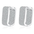 Rectangular Pave Moissanite Hoop Earrings in White Gold-Plated S925 Sterling Silver on clean white background showing a rectangular hoop with pave moissanite across the front face