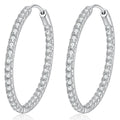 Large Pave Moissanite Hoop Earrings in White Gold-Plated S925 Sterling Silver on clean white background showing a larger hoop fully traced with round moissanite stones