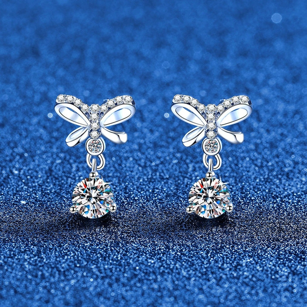 Butterfly Moissanite Drop Earrings with CZ in White Gold-Plated S925 blue scene product view