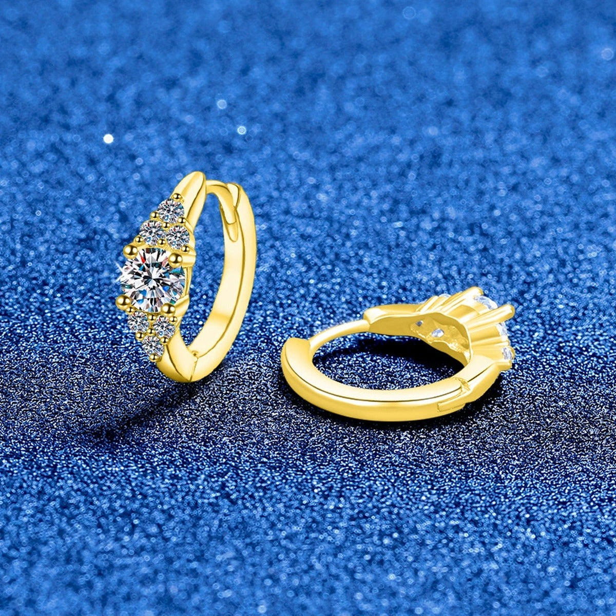 Cluster Moissanite Hoop Earrings with CZ in S925 Sterling Silver blue scene product view