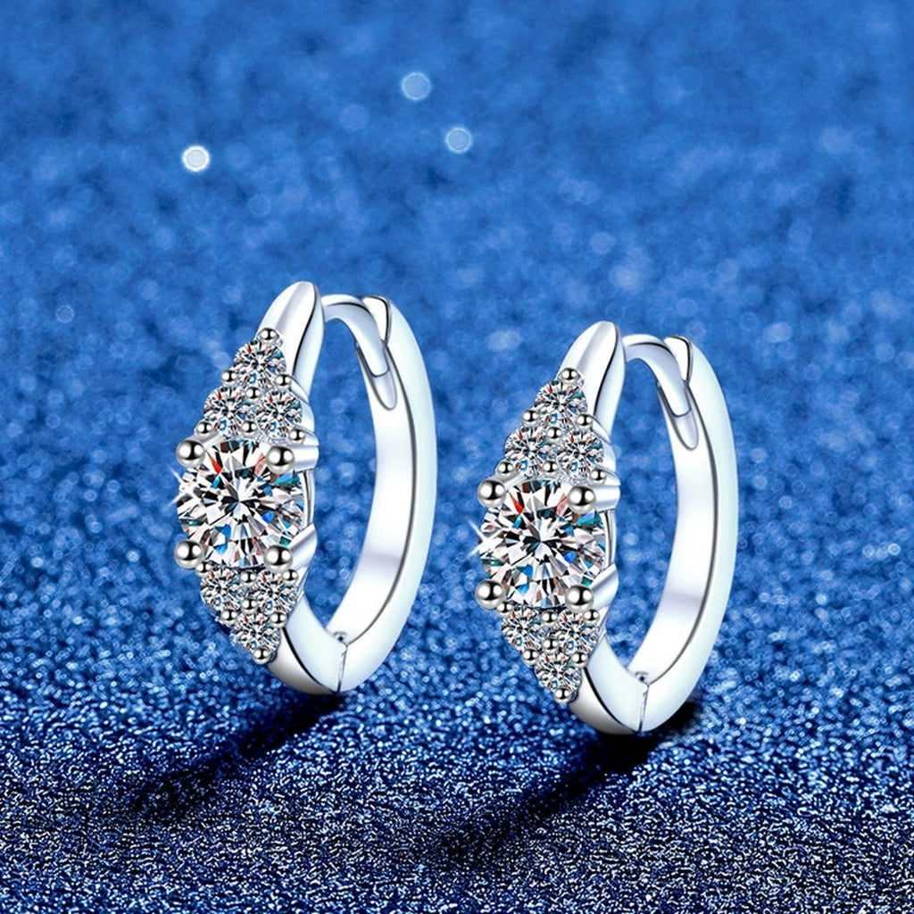 Cluster Moissanite Hoop Earrings with CZ in S925 Sterling Silver blue scene angled view