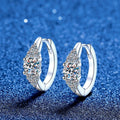 Cluster Moissanite Hoop Earrings with CZ in S925 Sterling Silver blue scene angled view