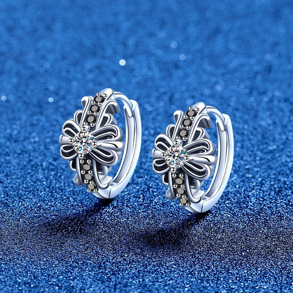 Floral Moissanite Hoop Earrings with CZ in White Gold-Plated S925 Sterling Silver blue scene product view