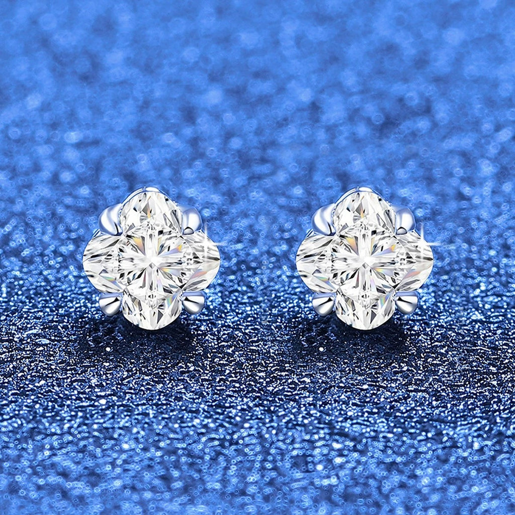 Round Moissanite Stud Earrings in White Gold-Plated S925 Sterling Silver blue scene product view